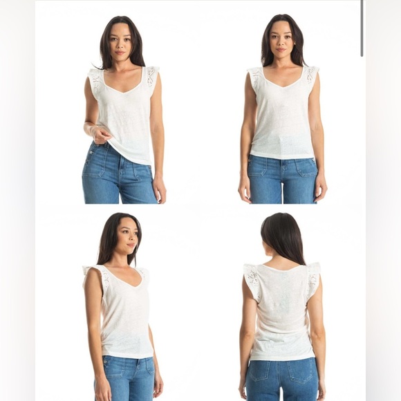 PAIGE Giulia Eyelet Flutter Sleeve Linen Tank, Color White, Extra Small, NWT - Picture 1 of 12